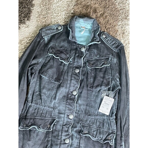 Free People Double Cloth Women’s XS Utility Button Up Military Jacket Gray NWT - Picture 5 of 7